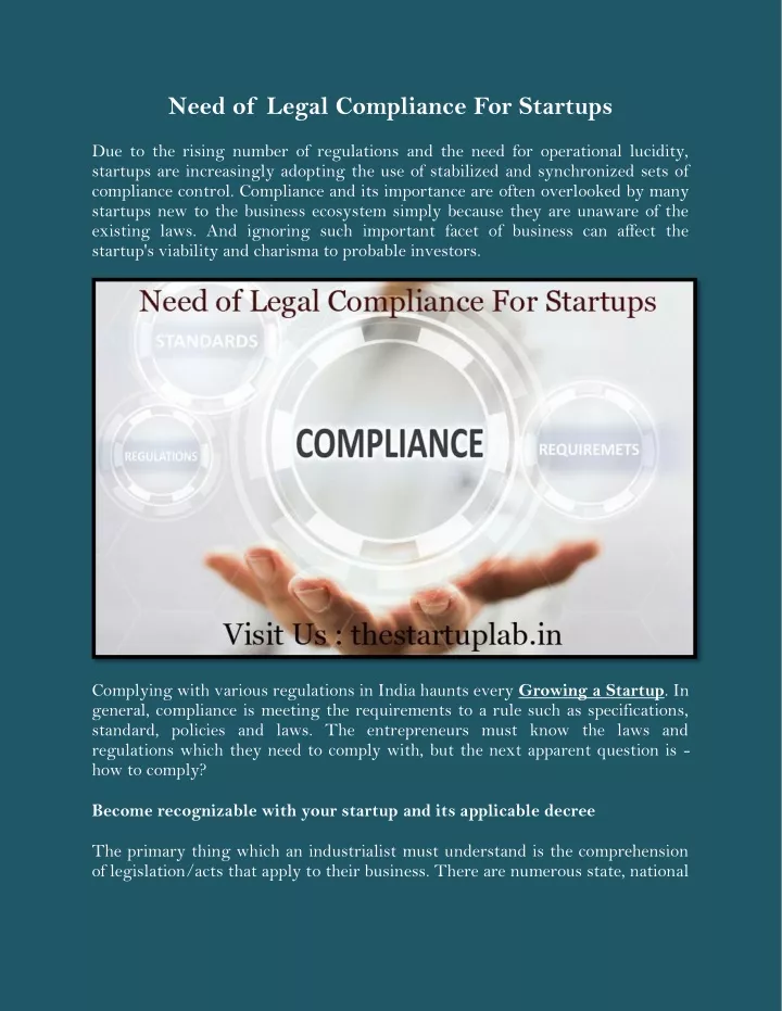 need of legal compliance for startups