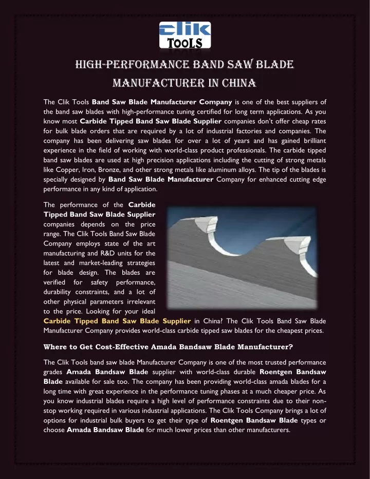 high performance band saw blade manufacturer