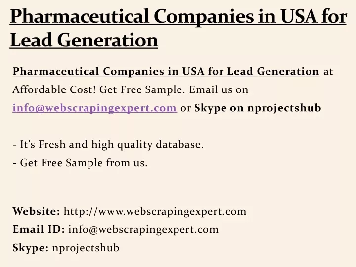 pharmaceutical companies in usa for lead generation