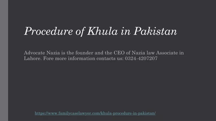 procedure of khula in pakistan