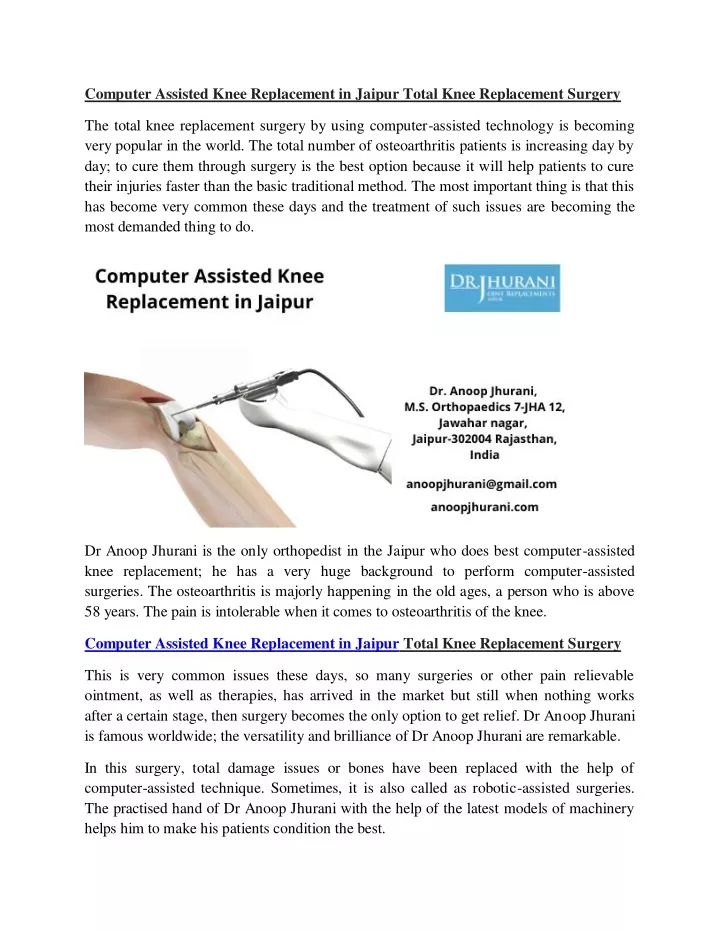 computer assisted knee replacement in jaipur