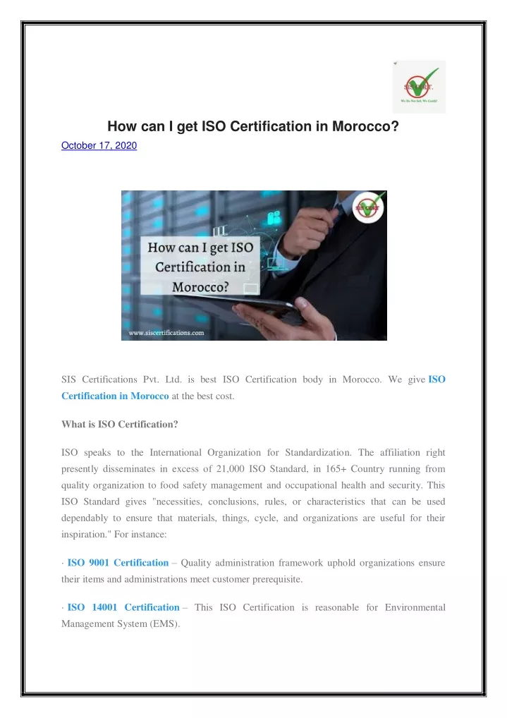 how can i get iso certification in morocco