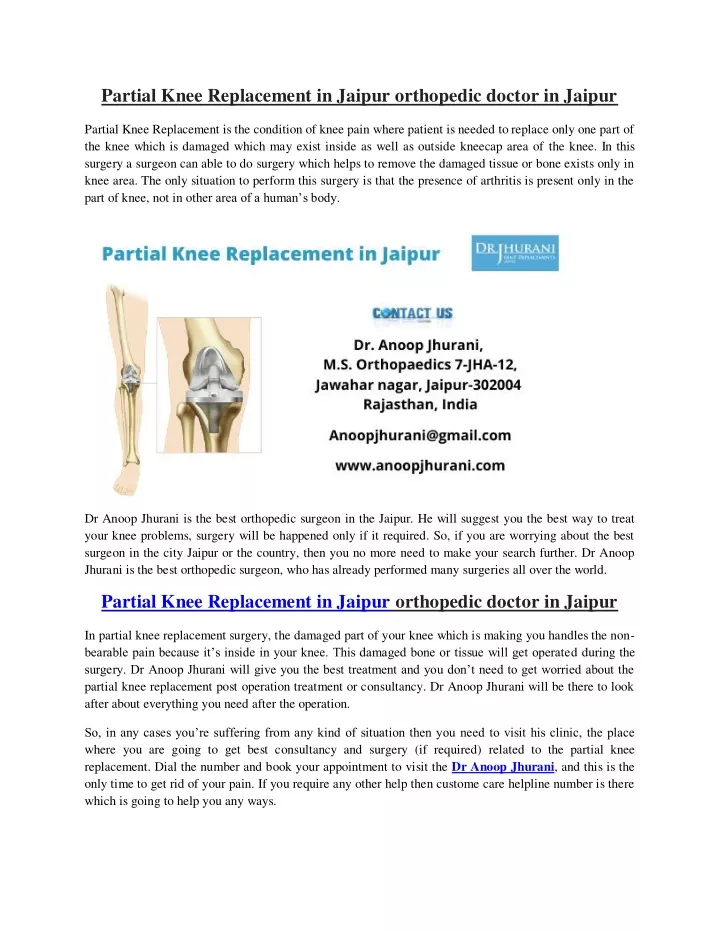 partial knee replacement in jaipur orthopedic
