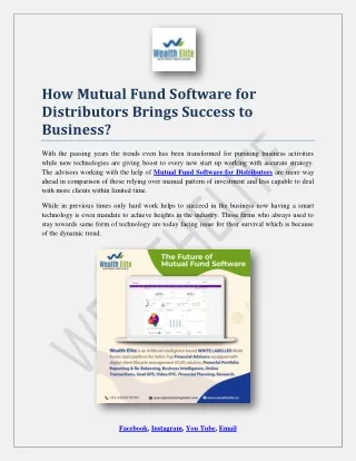how mutual fund software for distributors brings