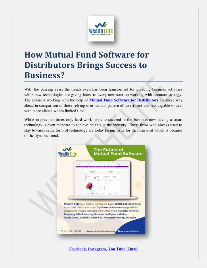 how mutual fund software for distributors brings