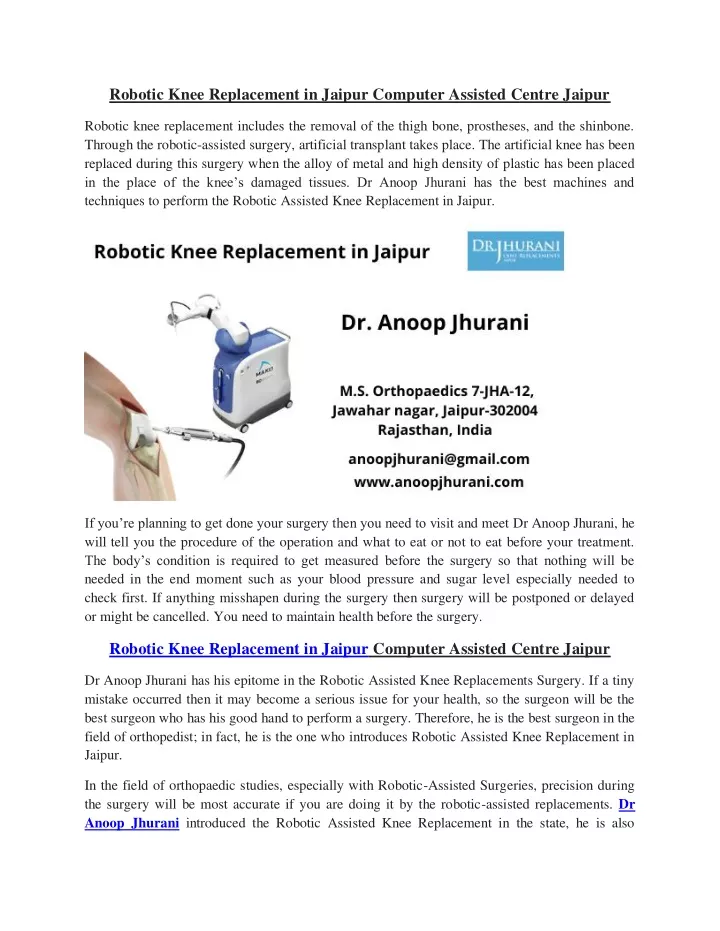 robotic knee replacement in jaipur computer