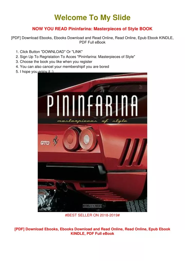 welcome to my slide now you read pininfarina