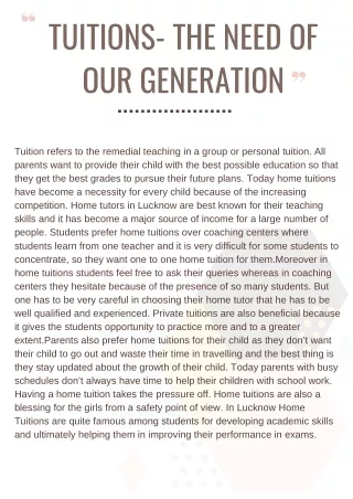 tuitions the need of our generation