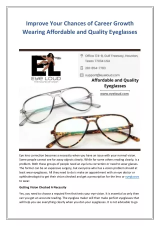 Improve Your Chances of Career Growth Wearing Affordable and Quality Eyeglasses