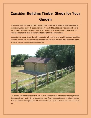 Consider Building Timber Sheds for Your Garden