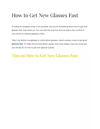 how to get new glasses fast