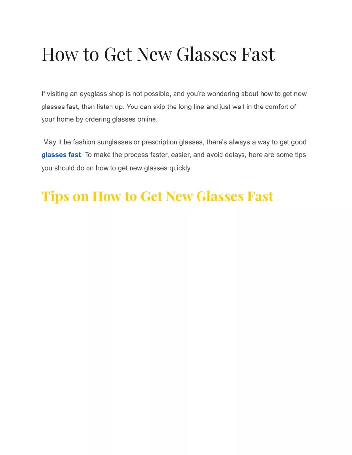 how to get new glasses fast