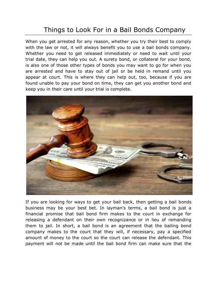 things to look for in a bail bonds company