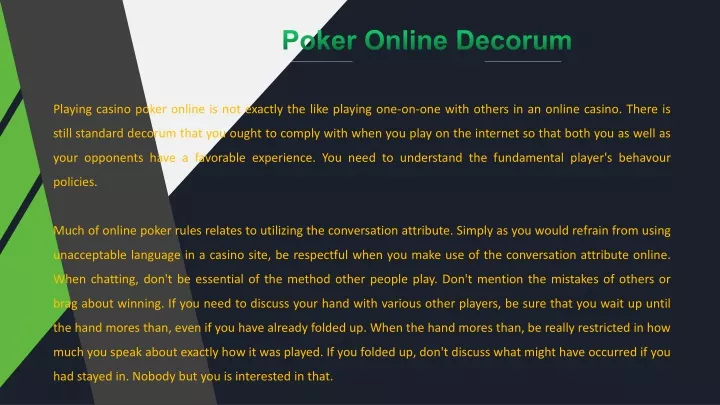 poker online decorum