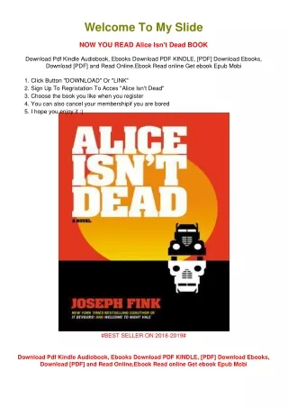 [PDF DOWNLOAD] Alice Isn't Dead Joseph Fink