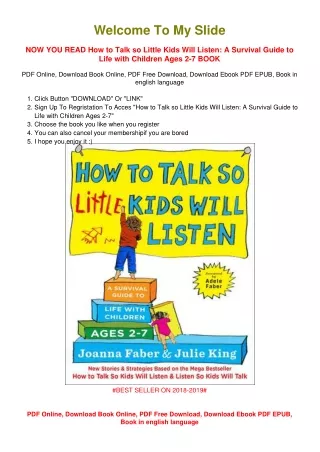 [PDF DOWNLOAD] How to Talk so Little Kids Will Listen: A Survival Guide to