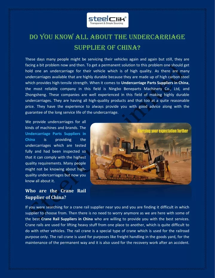 do you know all about the undercarriage supplier