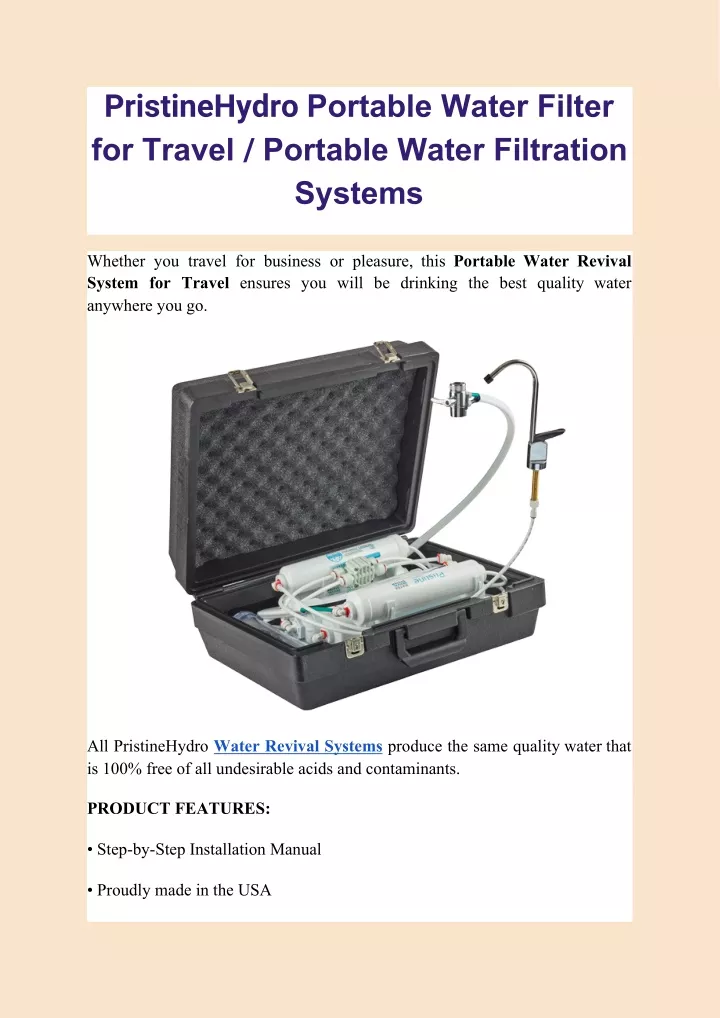 pristinehydro portable water filter for travel
