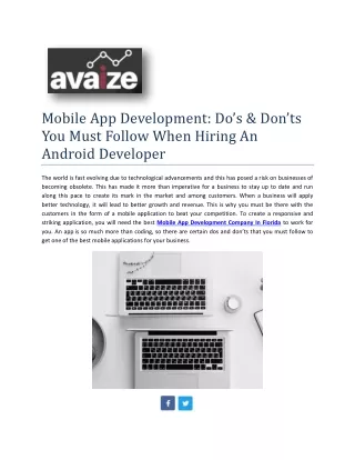 Mobile App Development Company In Florida | Avaize.com