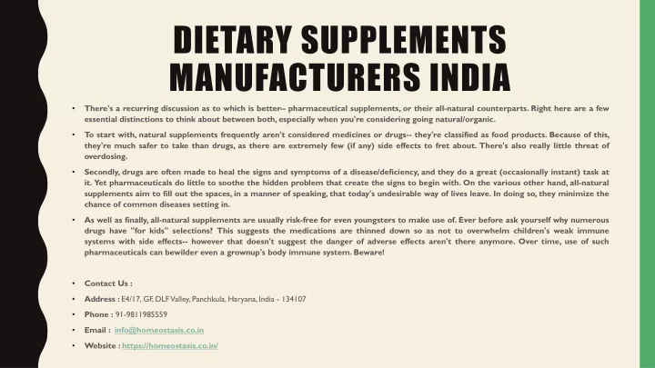 dietary supplements manufacturers india