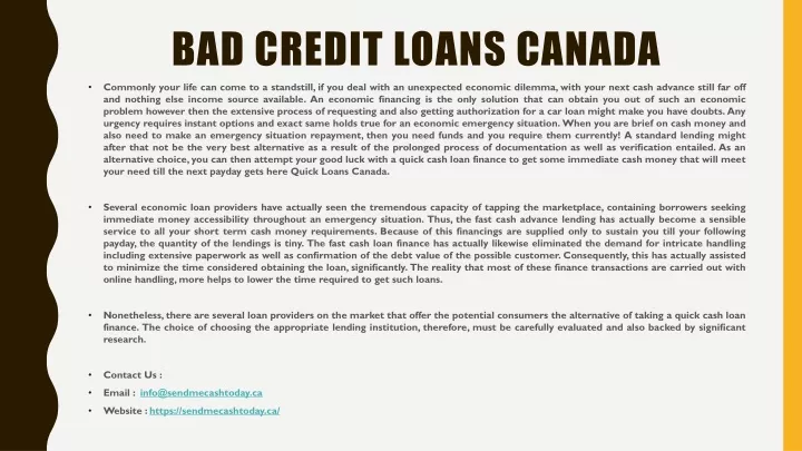 bad credit loans canada