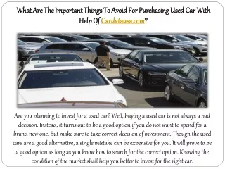 What Are The Important Things To Avoid For Purchasing Used Car With Help Of Cardatausa.com?