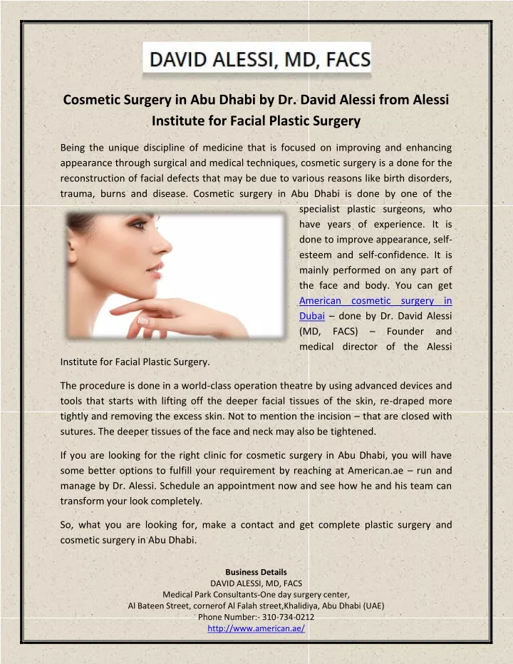 cosmetic surgery in abu dhabi by dr david alessi