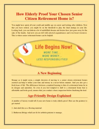 How Elderly Proof Your Chosen Senior Citizen Retirement Home