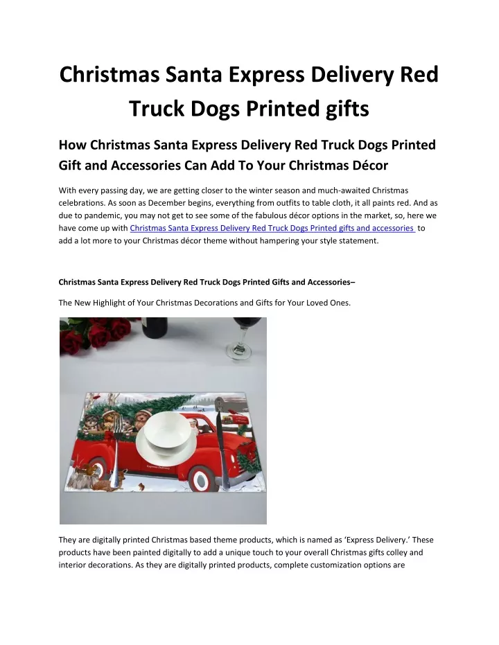 christmas santa express delivery red truck dogs