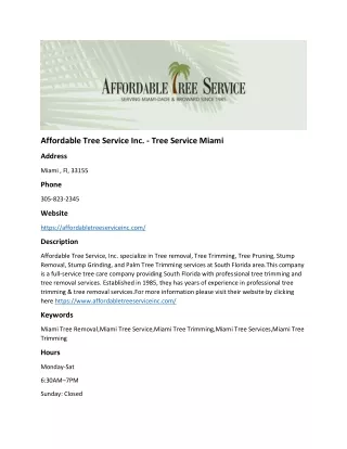 Affordable Tree Service Inc. - Tree Service Miami
