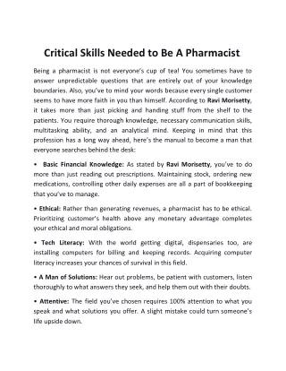 critical skills needed to be a pharmacist