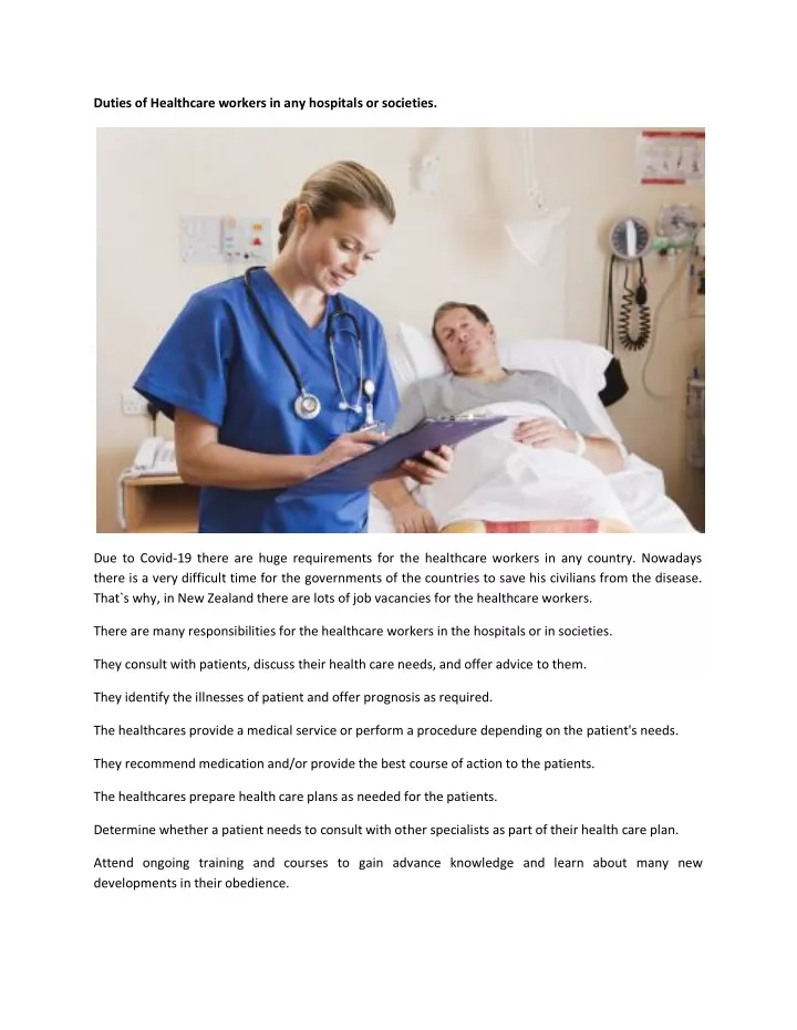 duties of healthcare workers in any hospitals