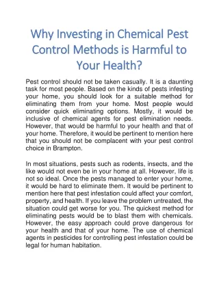 why investing in chemical pest why investing