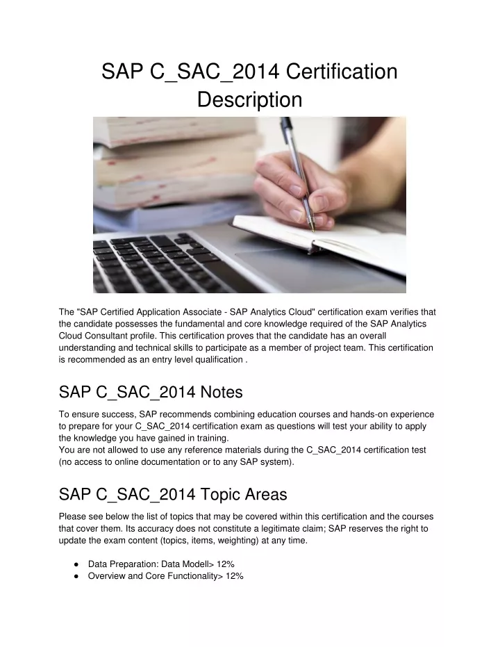 sap c sac 2014 certification description