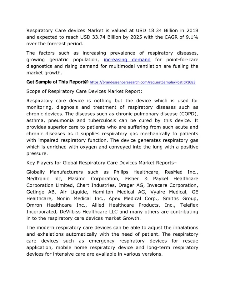 respiratory care devices market is valued