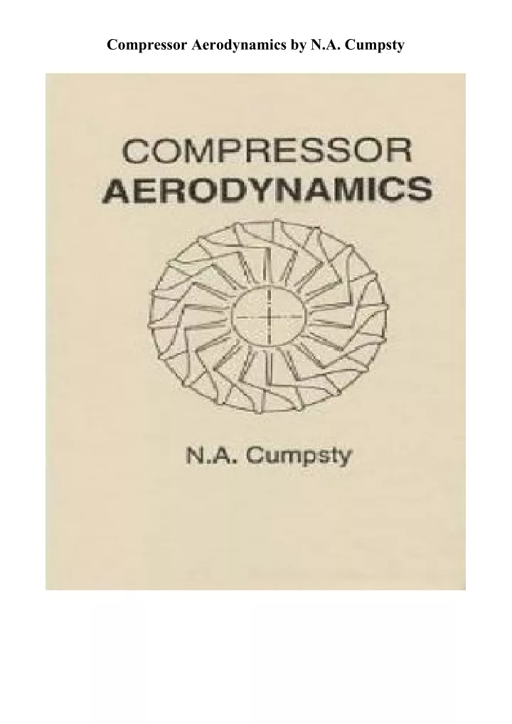 compressor aerodynamics by n a cumpsty