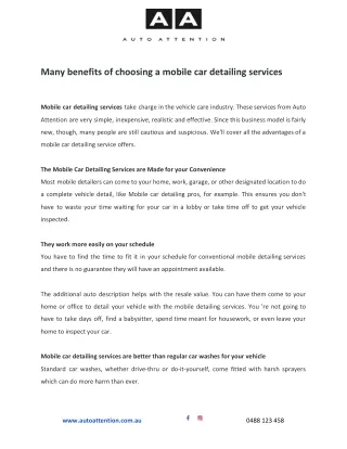 Many benefits of choosing a mobile car detailing services