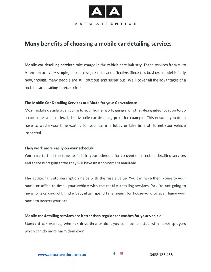 many benefits of choosing a mobile car detailing