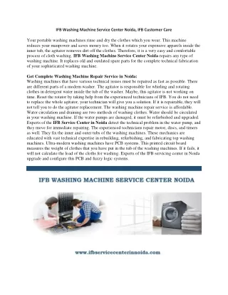 IFB Washing Machine Service Center Noida, IFB Customer Care