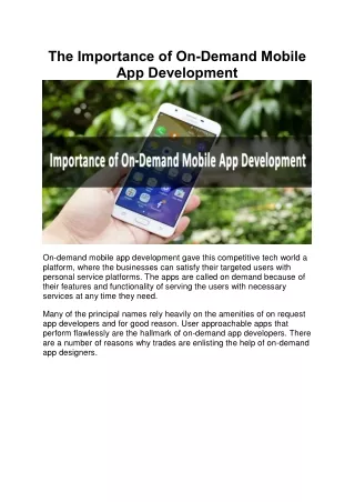 The Importance of On-Demand Mobile App Development