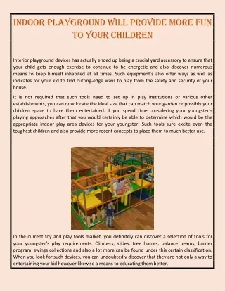 Indoor Playground Will provide More fun to Your Children