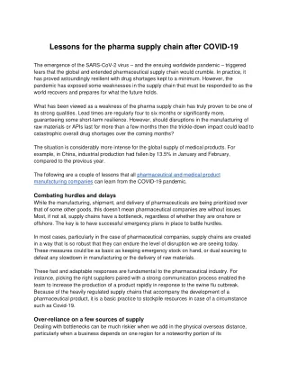 Lessons for the pharma supply chain after COVID-19