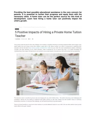 5 Positive Impacts of Hiring a Private Home Tuition Teacher