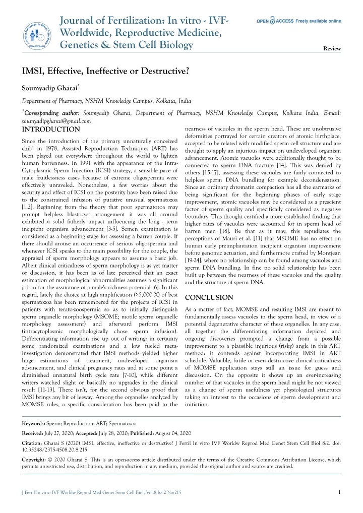 journal of fertilization in vitro ivf worldwide