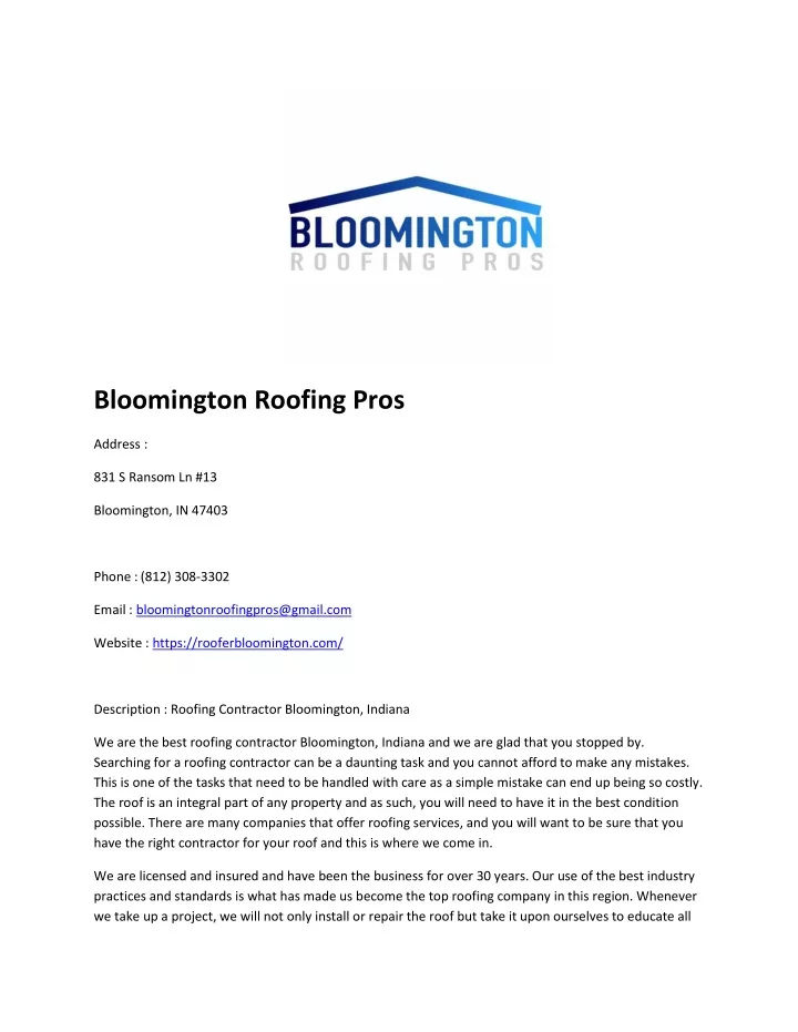 bloomington roofing pros