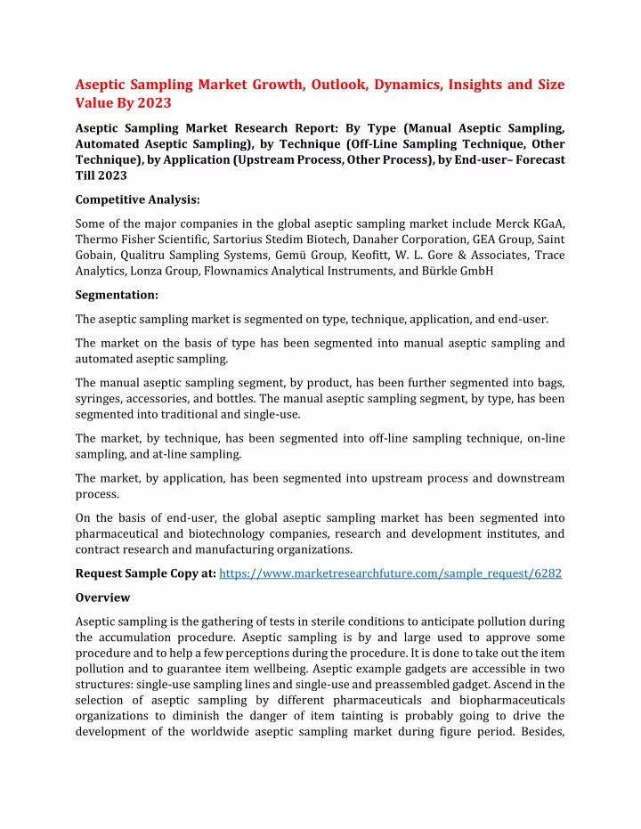 aseptic sampling market growth outlook dynamics