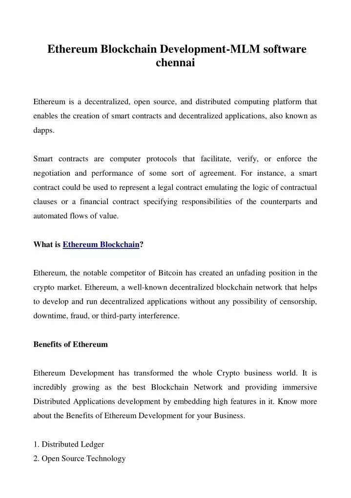 ethereum blockchain development mlm software