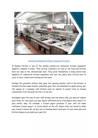 Commercial Restaurant Kitchen Equipment in Dubai