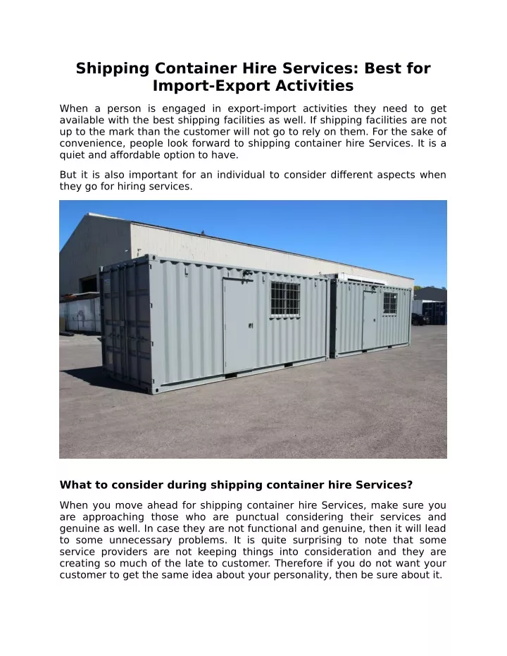 shipping container hire services best for import