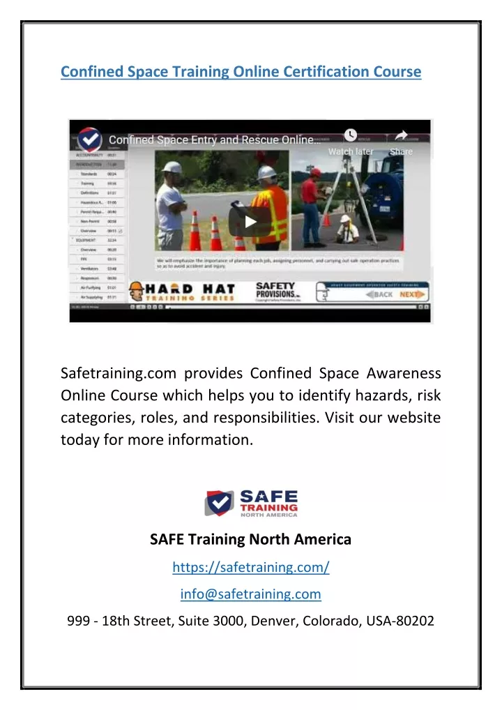 confined space training online certification
